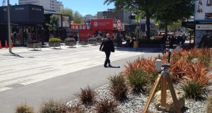 Cashel Mall with research weather station on the foreground